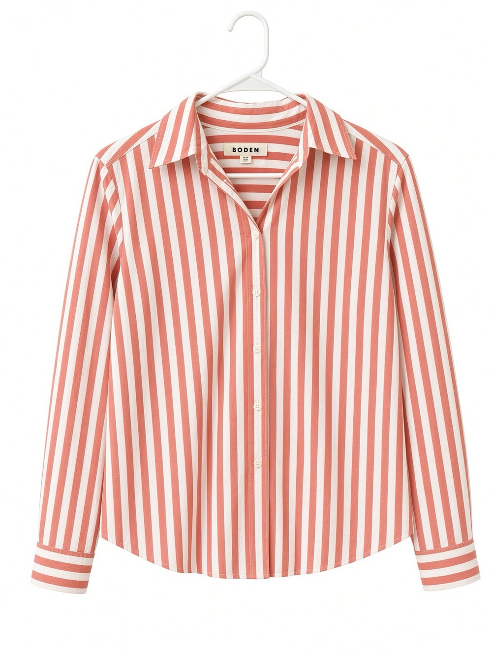 Boden Sienna Cotton Striped Button Down Shirt Washed Red Coral White 8